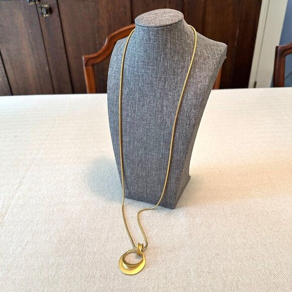 Vintage Y2K Express Gold-Tone Crescent Pendant Necklace Snake Chain 34" - Picture 1 of 11